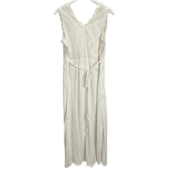 Vintage Nylon Maxi Nightgown White Sleeveless Empire Waist Lined Size L Lace - Picture 3 of 6